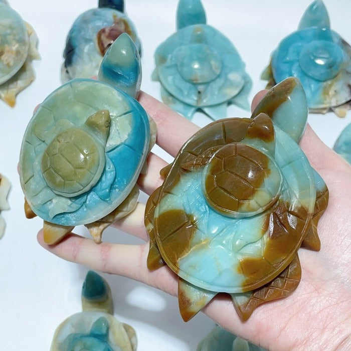 10 Pieces Caribbean Calcite Sea Turtle Mom And Son Carving