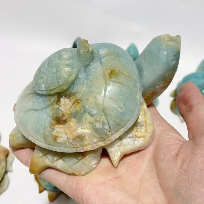 10 Pieces Caribbean Calcite Sea Turtle Mom And Son Carving