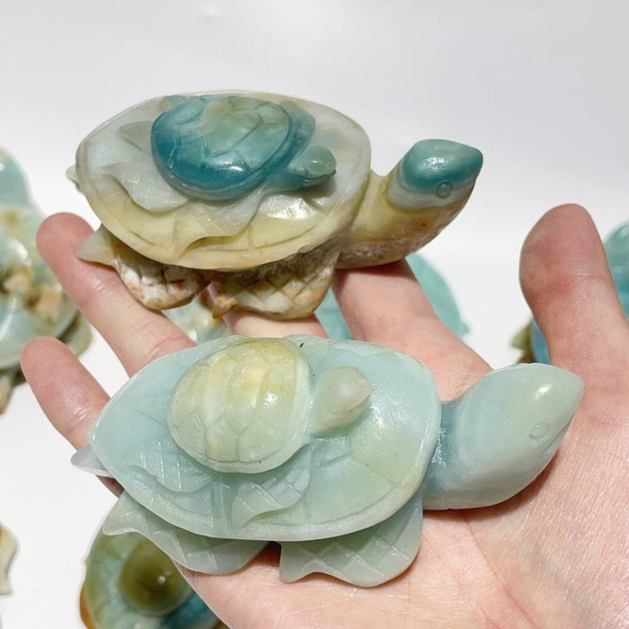 10 Pieces Caribbean Calcite Sea Turtle Mom And Son Carving