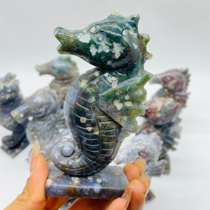 10 Pieces Cute Ocean Jasper Seahorse Carving