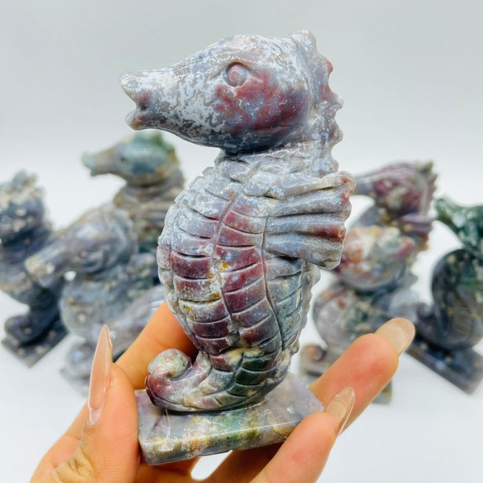 10 Pieces Cute Ocean Jasper Seahorse Carving