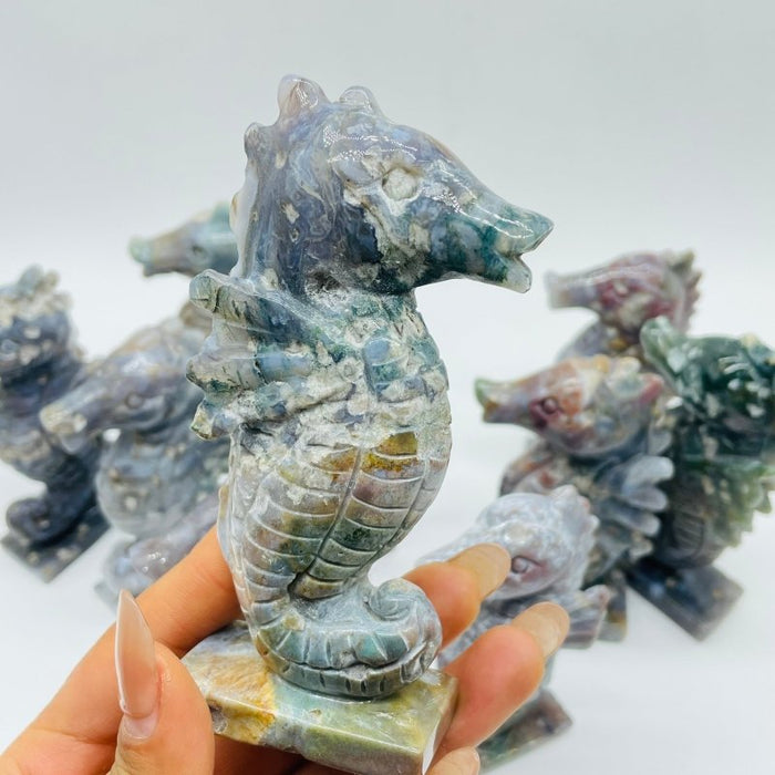 10 Pieces Cute Ocean Jasper Seahorse Carving