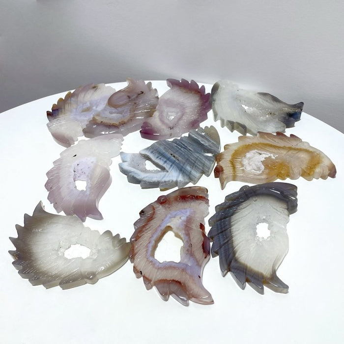 10 Pieces Geode Druzy Agate Indian Feathers Carving