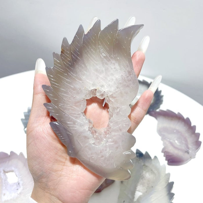 10 Pieces Geode Druzy Agate Indian Feathers Carving