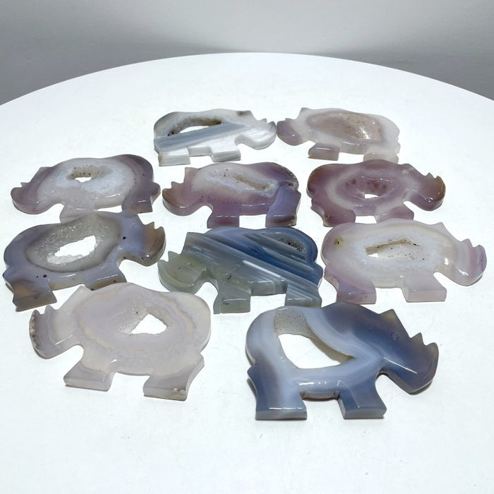 10 Pieces Geode Druzy Agate Rhino Carving