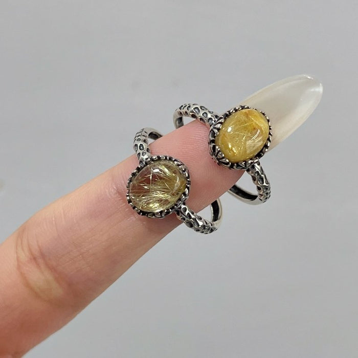 10 Pieces Gold Rutile Quartz Different Styles Sterling Silver Ring