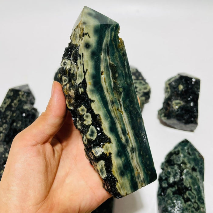 8 Pieces Green Sea Jasper Druzy Points