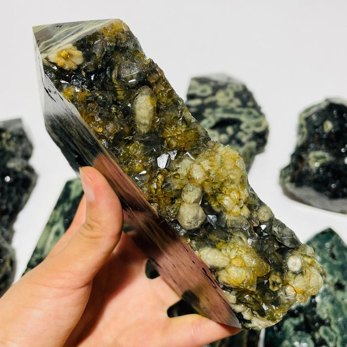 8 Pieces Green Sea Jasper Druzy Points