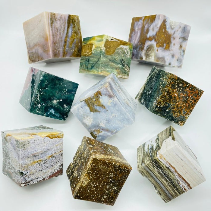 9 Pieces Large Beautiful Ocean Jasper Stand Cube