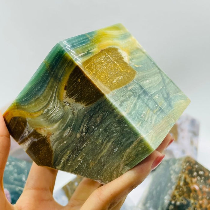 9 Pieces Large Beautiful Ocean Jasper Stand Cube