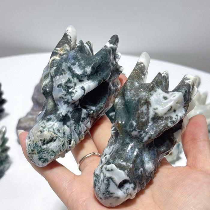 10 Pieces Moss Agate Dragon Head Carving