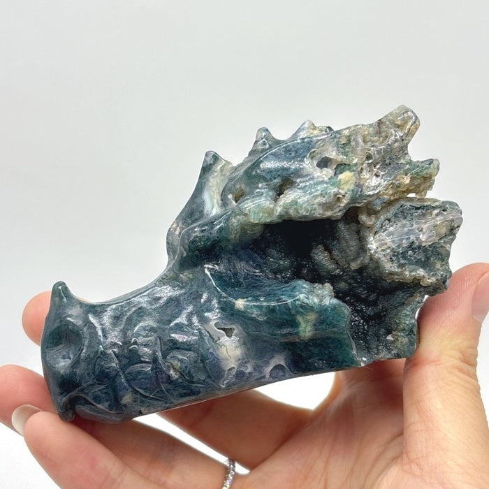 10 Pieces Moss Agate Dragon Head Carving