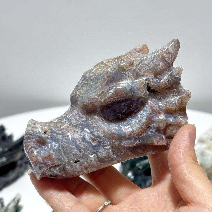 10 Pieces Moss Agate Dragon Head Carving
