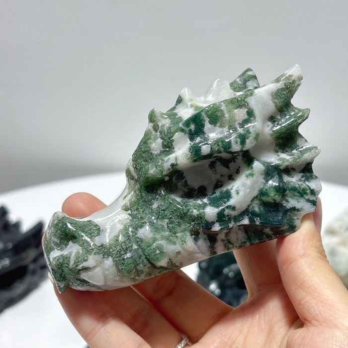 10 Pieces Moss Agate Dragon Head Carving