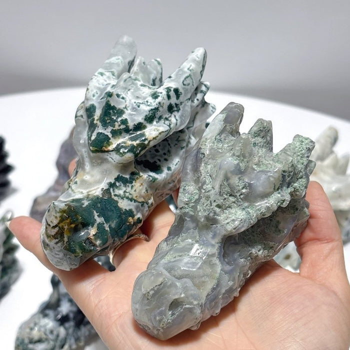 10 Pieces Moss Agate Dragon Head Carving