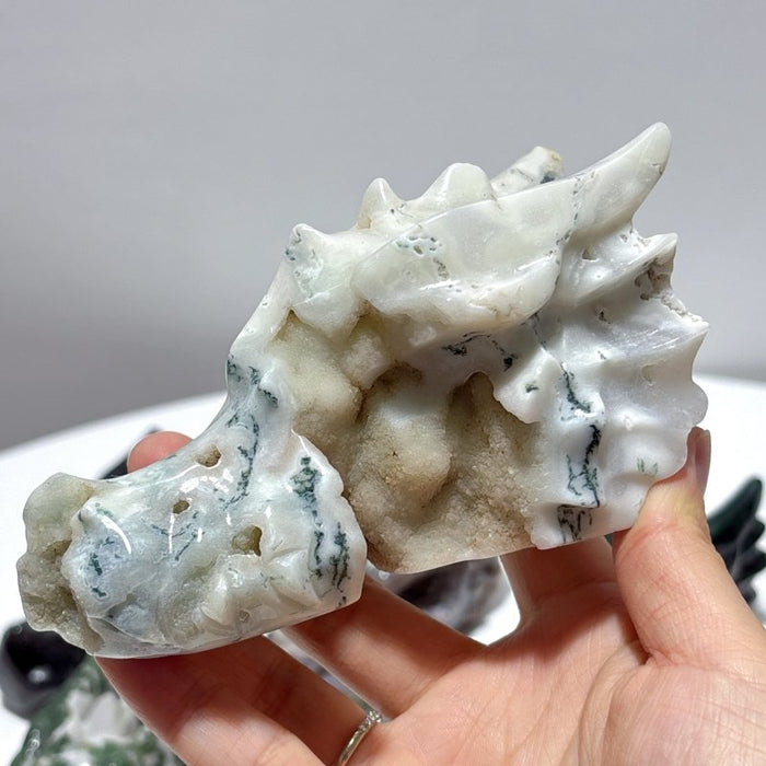 10 Pieces Moss Agate Dragon Head Carving
