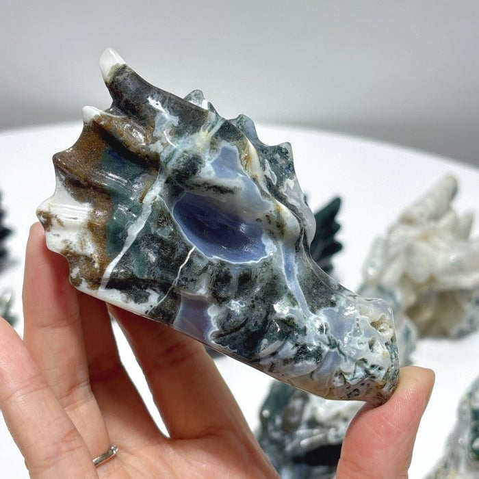 10 Pieces Moss Agate Dragon Head Carving