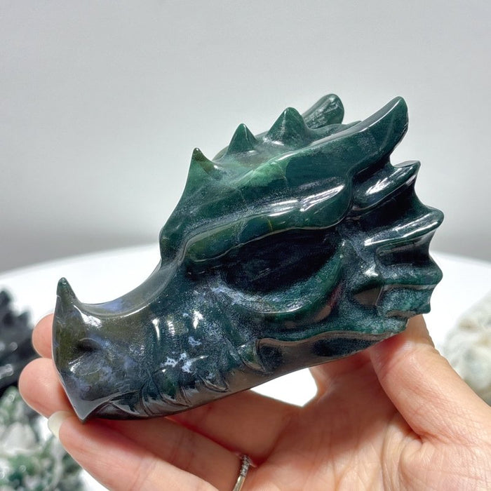10 Pieces Moss Agate Dragon Head Carving