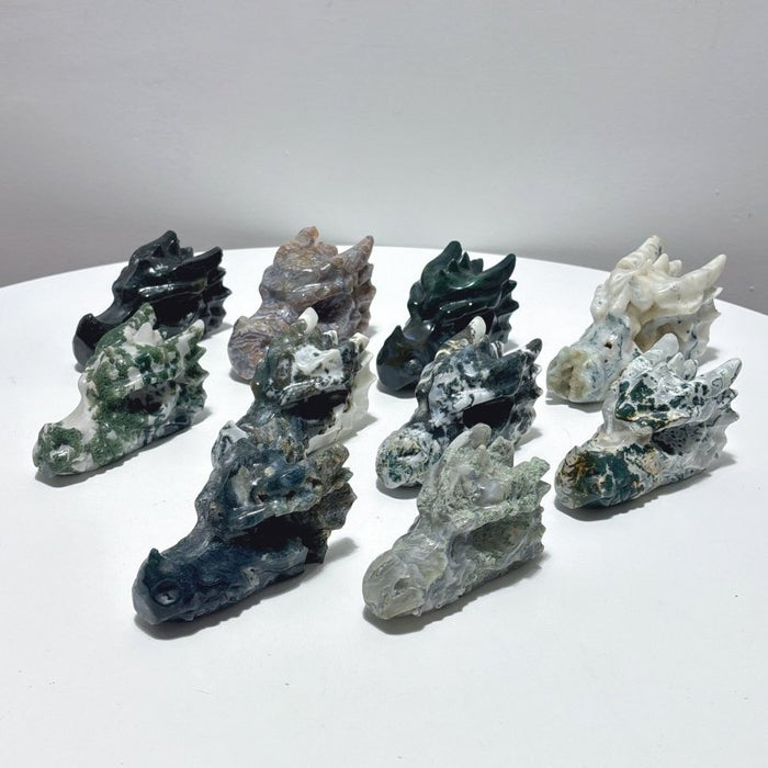 10 Pieces Moss Agate Dragon Head Carving