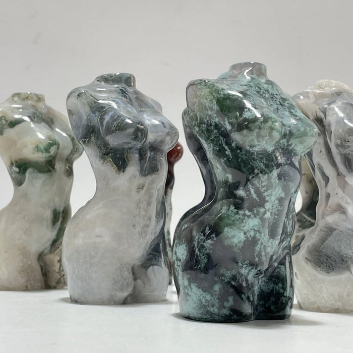 10 Pieces Moss Agate Goddess Carving