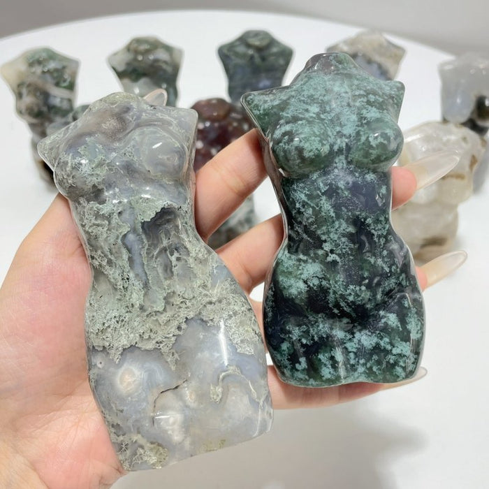 10 Pieces Moss Agate Goddess Carving