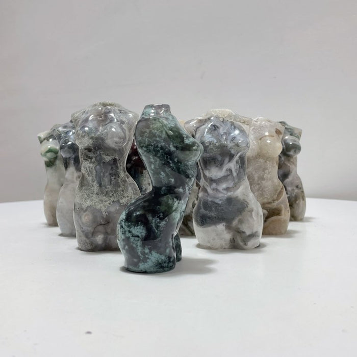 10 Pieces Moss Agate Goddess Carving
