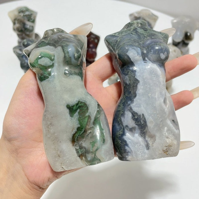10 Pieces Moss Agate Goddess Carving