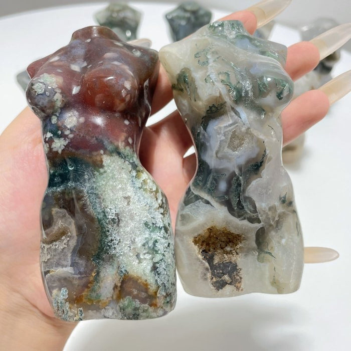 10 Pieces Moss Agate Goddess Carving