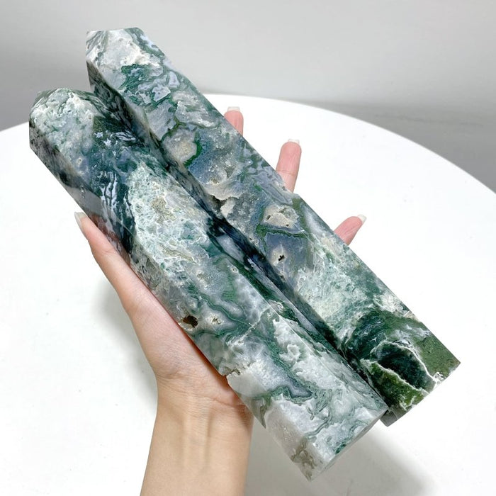 10 Pieces Moss Agate Tower Points Mixed Size Closeout(5.6-10.5in)