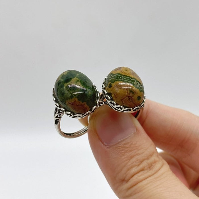 10 Pieces Different Styles S925 Sterling Silver 8th Vein Ocean Jasper Ring