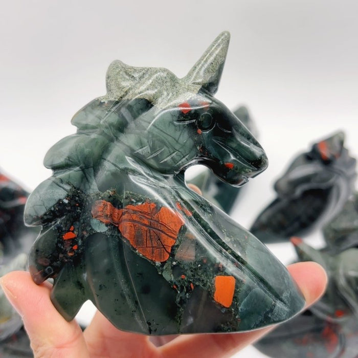 11 Pieces Africa Blood Stone Unicorn Carving