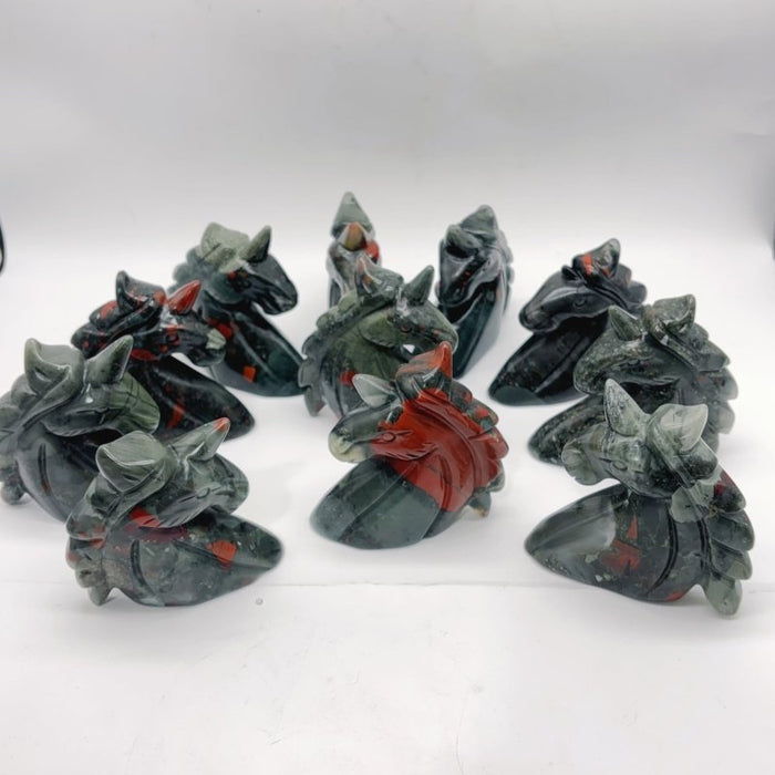 11 Pieces Africa Blood Stone Unicorn Carving