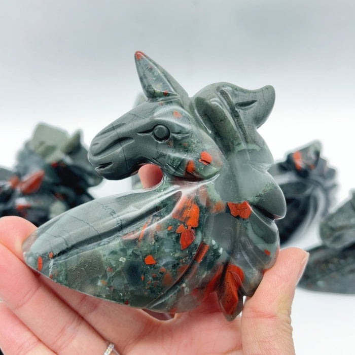 11 Pieces Africa Blood Stone Unicorn Carving