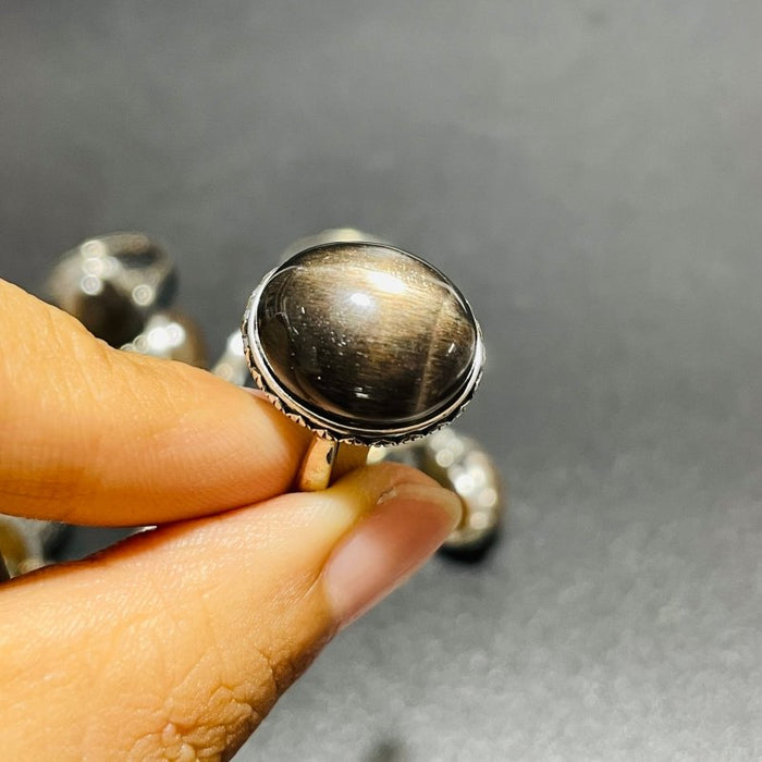 11 Pieces Black Rainbow Sun Stone Different Styles Sterling Silver Ring