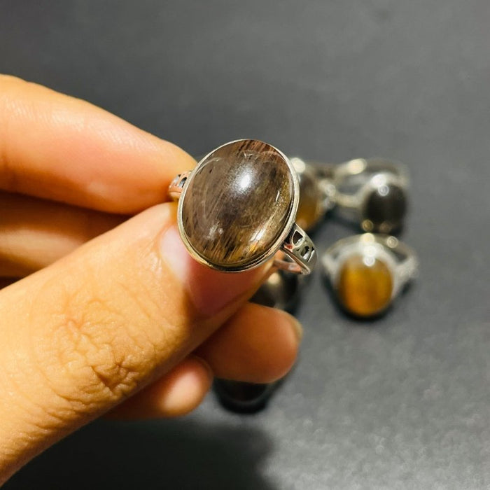 11 Pieces Black Rainbow Sun Stone Different Styles Sterling Silver Ring