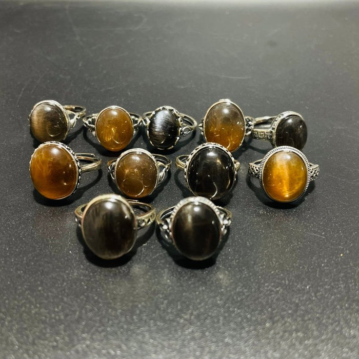 11 Pieces Black Rainbow Sun Stone Different Styles Sterling Silver Ring