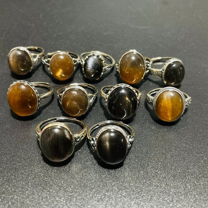11 Pieces Black Rainbow Sun Stone Different Styles Sterling Silver Ring