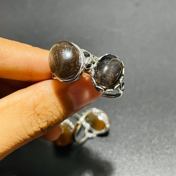 11 Pieces Black Rainbow Sun Stone Different Styles Sterling Silver Ring