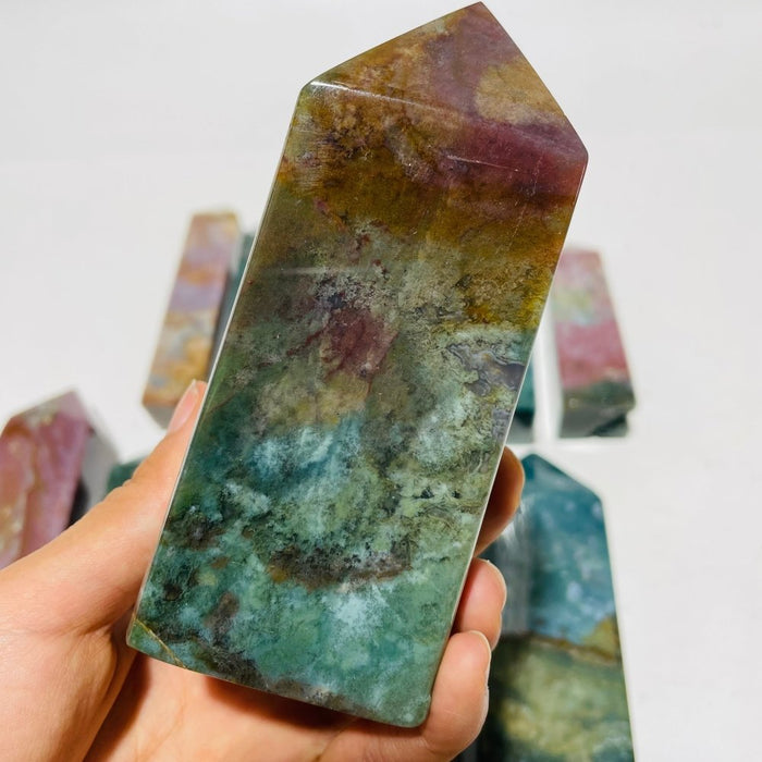 11 Pieces Colorful Ocean Jasper Four-Sided Tower Points