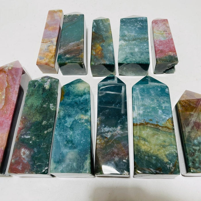 11 Pieces Colorful Ocean Jasper Four-Sided Tower Points