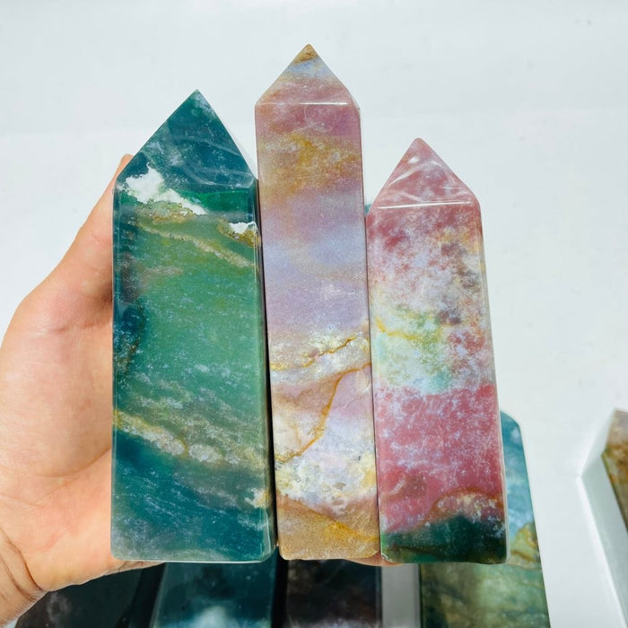 11 Pieces Colorful Ocean Jasper Four-Sided Tower Points