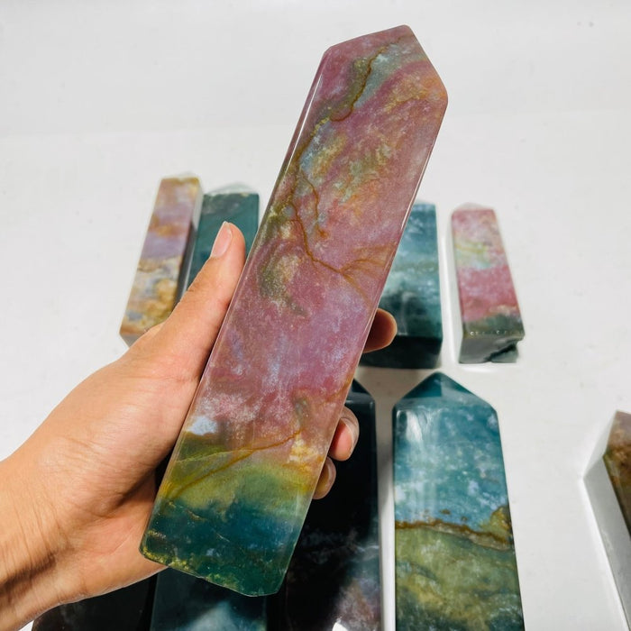 11 Pieces Colorful Ocean Jasper Four-Sided Tower Points