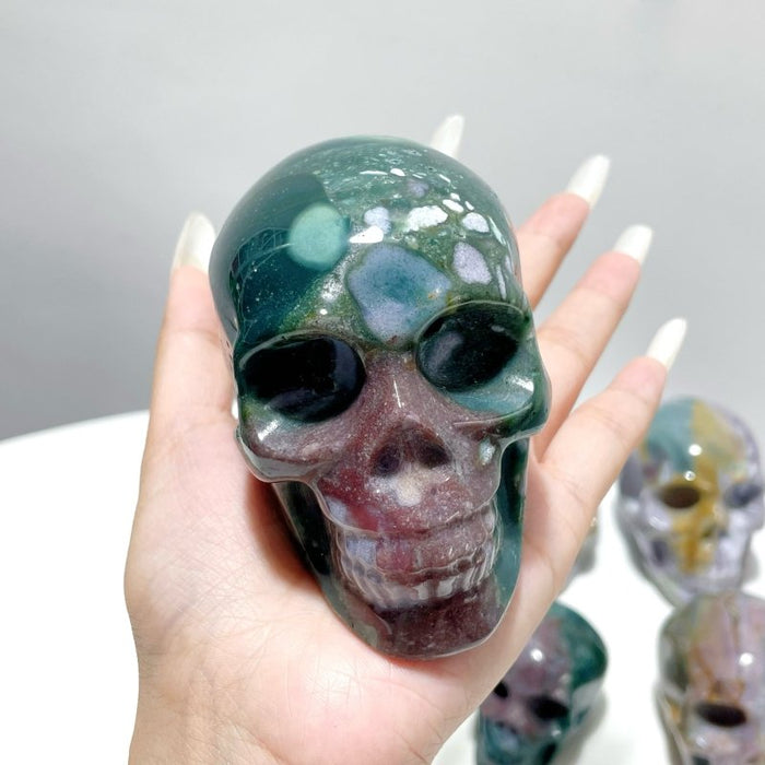 11 Pieces Colorful Ocean Jasper Skull Carving
