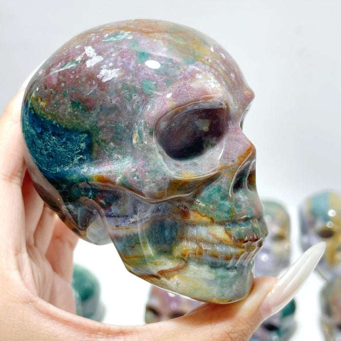 11 Pieces Colorful Ocean Jasper Skull Carving
