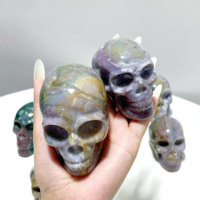 11 Pieces Colorful Ocean Jasper Skull Carving