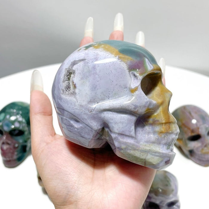 11 Pieces Colorful Ocean Jasper Skull Carving
