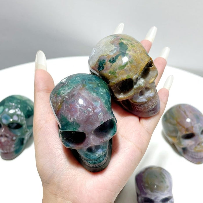 11 Pieces Colorful Ocean Jasper Skull Carving
