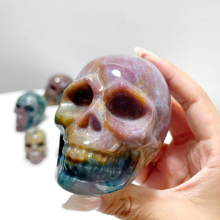 11 Pieces Colorful Ocean Jasper Skull Carving