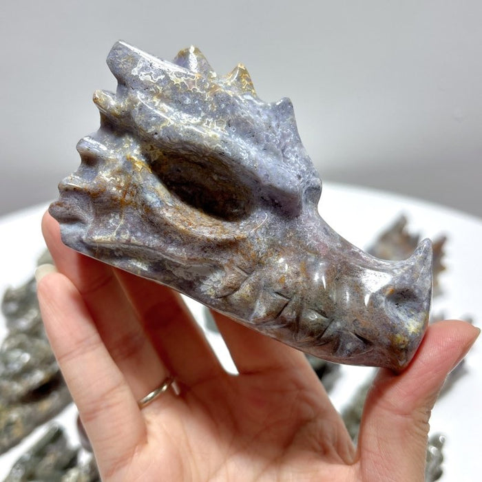 11 Pieces Large Colorful Moss Agate Dragon Head Carving