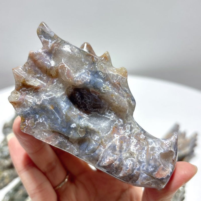 11 Pieces Large Colorful Moss Agate Dragon Head Carving